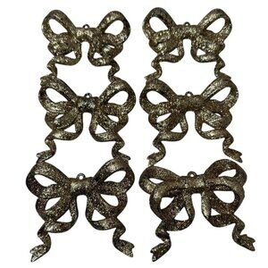 Bow Christmas Ornaments Set of 6 Gold Glitter Holiday Decor 3.5" Wide